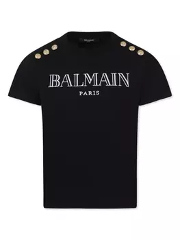 Balmain Kids футболка с вышитым логотипом, черный