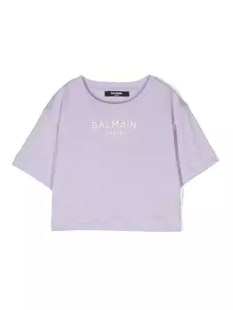 Balmain Kids футболка с вышитым логотипом, фиолетовый