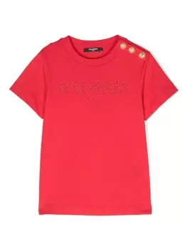 Balmain Kids футболка с вышитым логотипом, красный