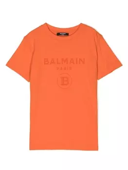 Balmain Kids футболка с вышитым логотипом, оранжевый
