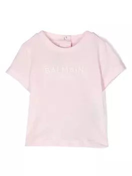 Balmain Kids футболка с вышитым логотипом, розовый