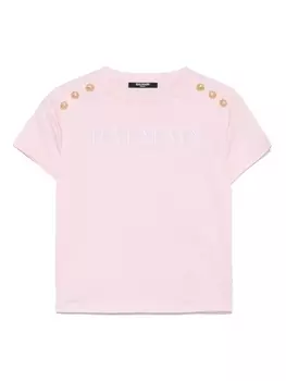 Balmain Kids футболка с вышитым логотипом, розовый