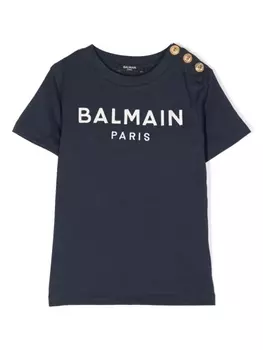 Balmain Kids футболка с вышитым логотипом, синий