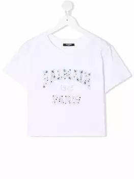 Balmain Kids футболка со стразами, белый