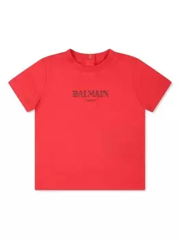 Balmain Kids хлопковая футболка с пуговицами на спине, красный