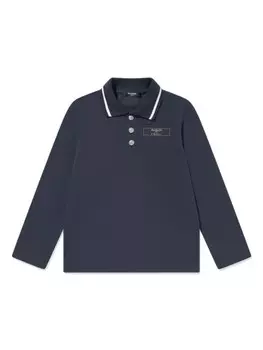 Balmain Kids хлопковая рубашка-поло с нашивкой-логотипом, синий