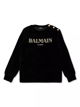 Balmain Kids хлопковая толстовка с логотипом, черный
