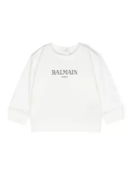 Balmain Kids хлопковая толстовка с логотипом, нейтральный цвет