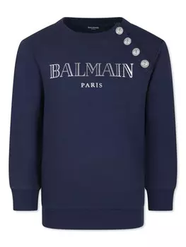 Balmain Kids хлопковая толстовка с логотипом, синий