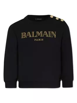 Balmain Kids хлопковая толстовка с вышитым логотипом, черный