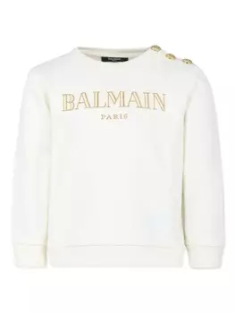Balmain Kids хлопковая толстовка с вышитым логотипом, белый
