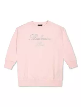 Balmain Kids хлопковая толстовка, украшенная стразами, розовый