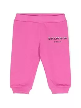 Balmain Kids хлопковые спортивные брюки с логотипом, розовый