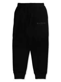 Balmain Kids хлопковые спортивные брюки с логотипом, черный