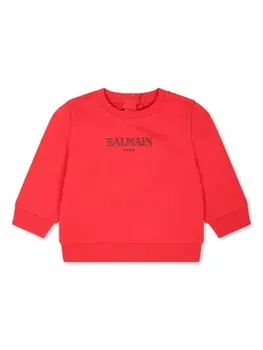 Balmain Kids хлопковый джемпер с пуговицами на спине, красный