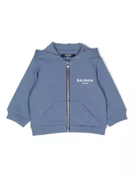Balmain Kids худи на молнии с логотипом, синий
