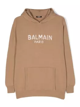 Balmain Kids худи с логотипом, коричневый