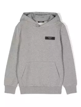 Balmain Kids худи с нашивкой-логотипом, серый