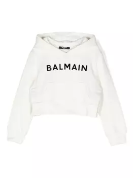 Balmain Kids худи с тисненым логотипом, белый