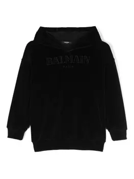 Balmain Kids худи с вышитым логотипом, черный