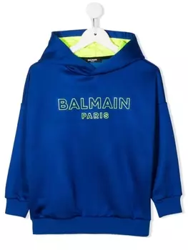 Balmain Kids худи с вышитым логотипом, синий