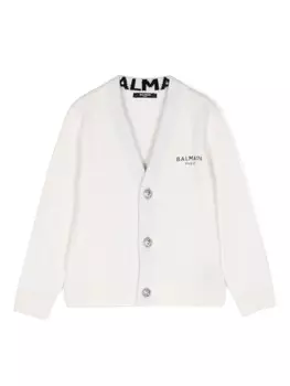 Balmain Kids кардиган из смеси шерсти с логотипом, белый