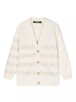 Balmain Kids кардиган с логотипом, нейтральный цвет