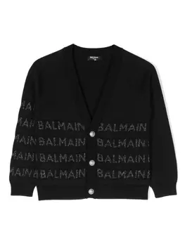 Balmain Kids кардиган с вышитым логотипом, черный