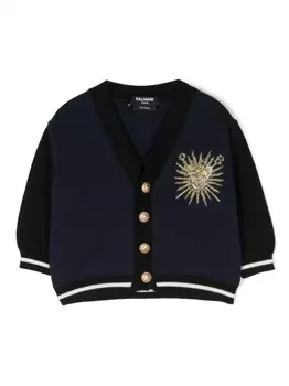 Balmain Kids кардиган с вышитым логотипом, синий