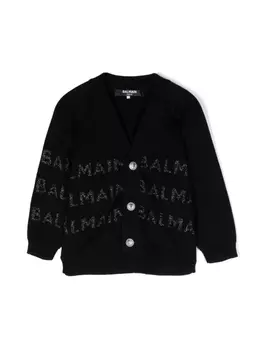 Balmain Kids кардиган с жаккардовым логотипом, черный