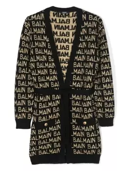 Balmain Kids кардиган вязки интарсия с логотипом, черный