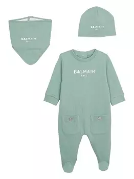 Balmain Kids комплект для новорожденного с вышитым логотипом, зеленый