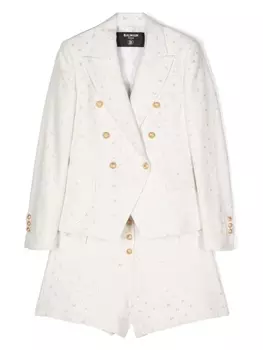 Balmain Kids комплект из блейзера и шортов с жаккардовым логотипом, белый