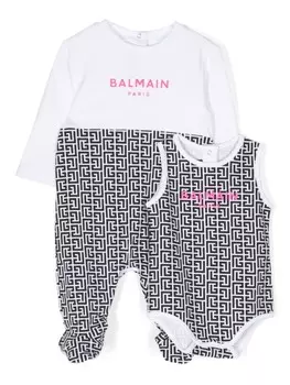 Balmain Kids комплект из боди и пижамы с монограммой, черный