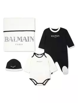 Balmain Kids комплект из четырех предметов для новорожденного с логотипом, черный