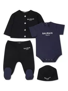 Balmain Kids комплект из четырех предметов для новорожденного с логотипом, синий