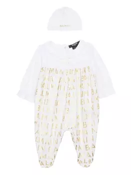 Balmain Kids комплект из комбинезона и шапки с логотипом, белый