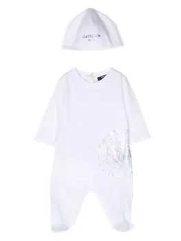 Balmain Kids комплект из комбинезона и шапки с логотипом, белый