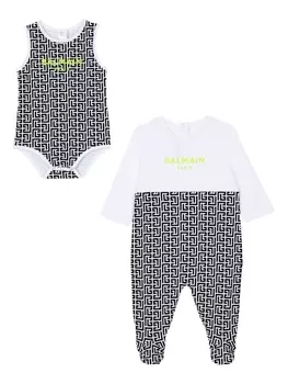 Balmain Kids комплект из пижамы и боди с монограммой, черный
