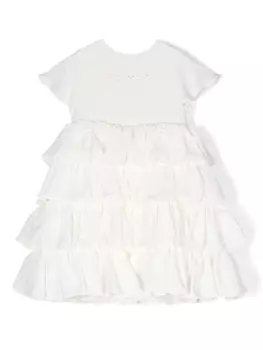 Balmain Kids комплект из платья и блумеров с вышитым логотипом, белый