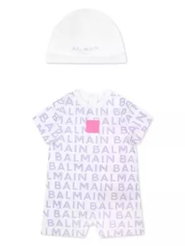 Balmain Kids комплект из ромпера и нагрудника с логотипом, белый