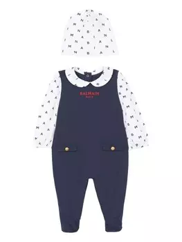 Balmain Kids комплект из шапки бини и пижамы с принтом Letters, синий