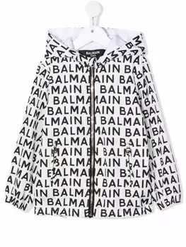 Balmain Kids куртка на молнии с капюшоном и логотипом, белый