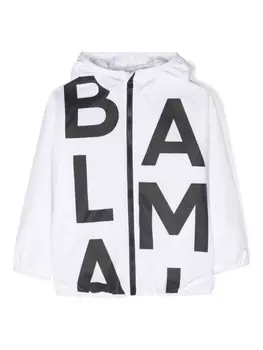 Balmain Kids куртка с капюшоном и логотипом, белый