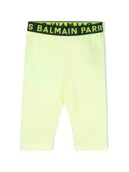 Balmain Kids легинсы с монограммой, зеленый