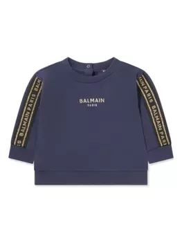 Balmain Kids logo-print cotton sweatshirt, синий
