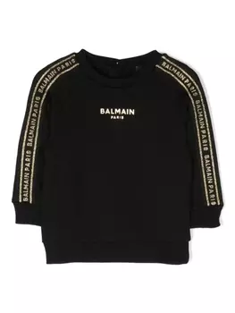 Balmain Kids logo-tape crew-neck sweatshirt, черный