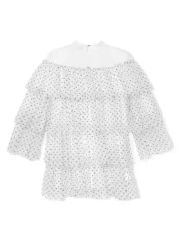 Balmain Kids многоярусное платье из тюля с принтом в горошек, белый