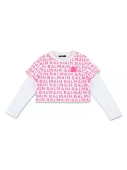 Balmain Kids многослойная футболка с логотипом, белый