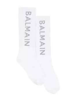 Balmain Kids носки в рубчик с логотипом, белый